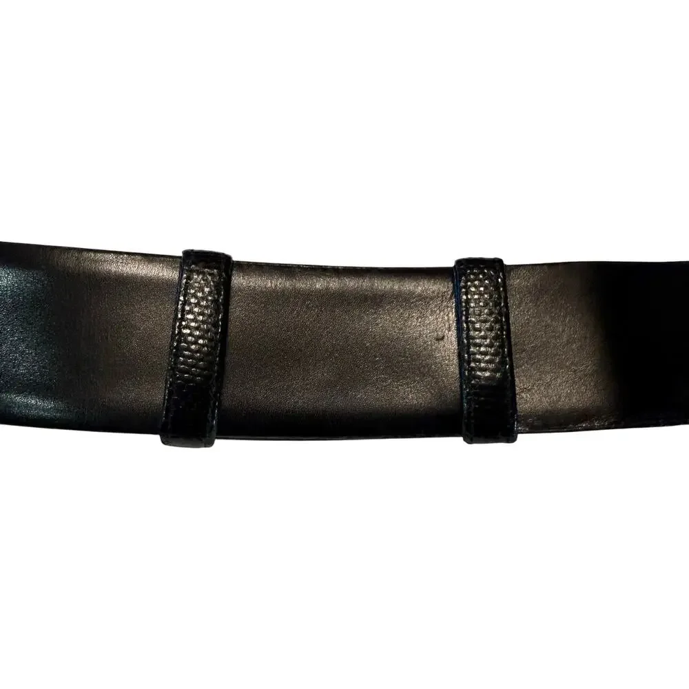 Judith Leiber Vintage Adjustable Belt w/ Interlocking Buckle - Black Leather